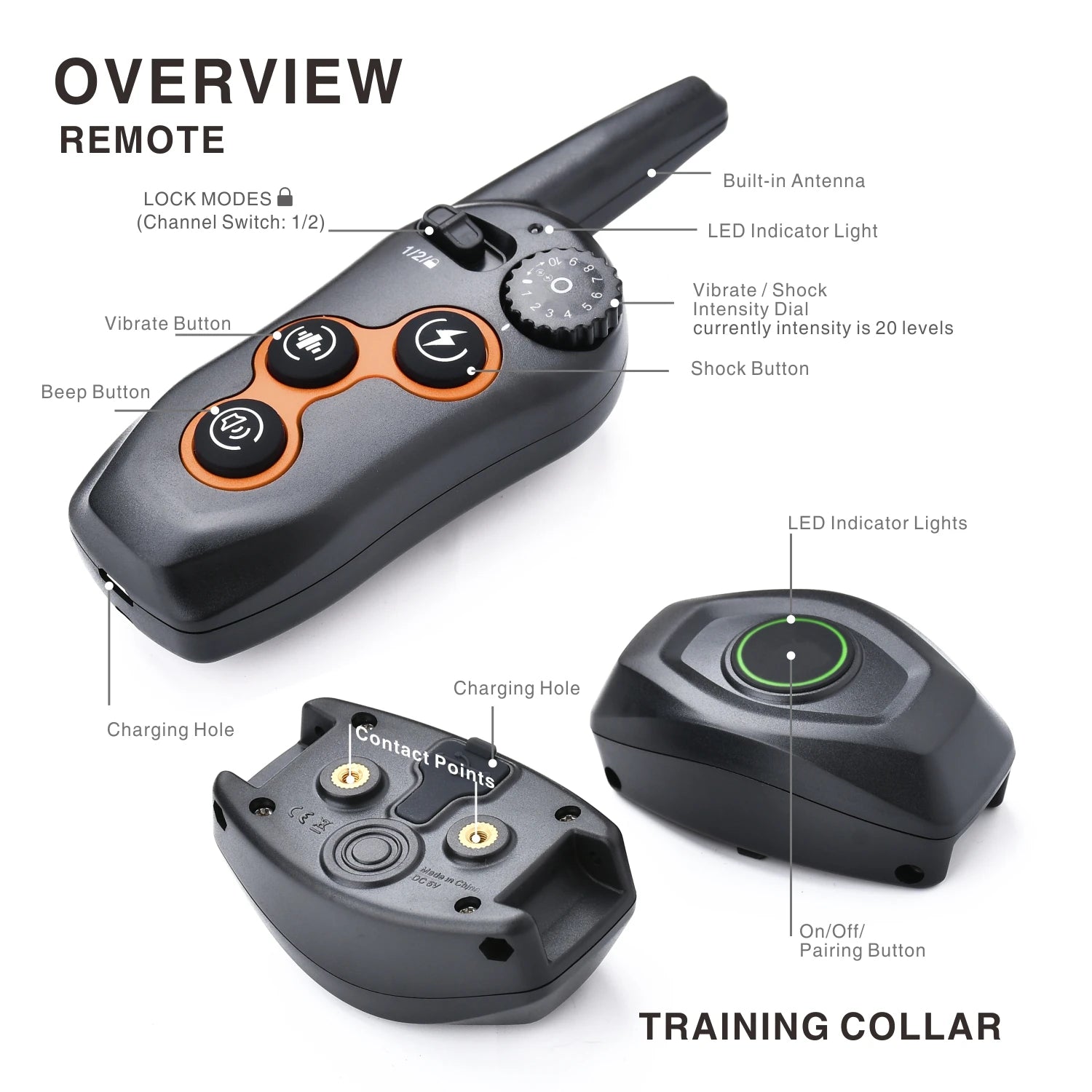 400M Electric Dog Training Collar Waterproof Pet Remote Control Rechargeable Training Dog Collar with Shock Vibration Sound