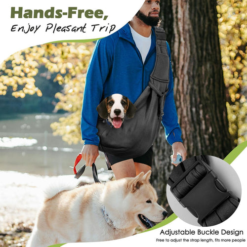 Small Dog Sling Carrier, Reversible Hands Free Dog Sling Carriers for Small Dogs and Cats, Puppy Slings Carrier with Adjustable Strap Buckle & Safety Harness, Puppy Essentials, Black